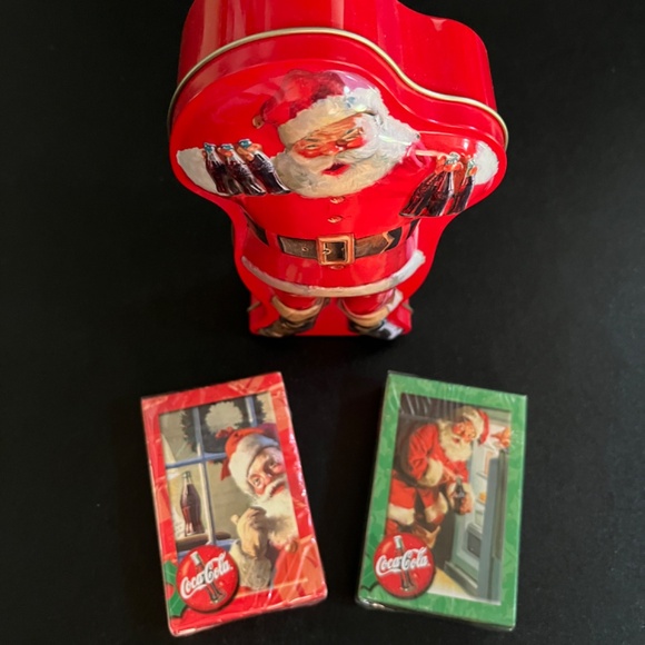 Coca-Cola Santa Shaped Tin with 2 Decks of Haddon Sundblom Santa Playing Cards - Picture 2 of 10